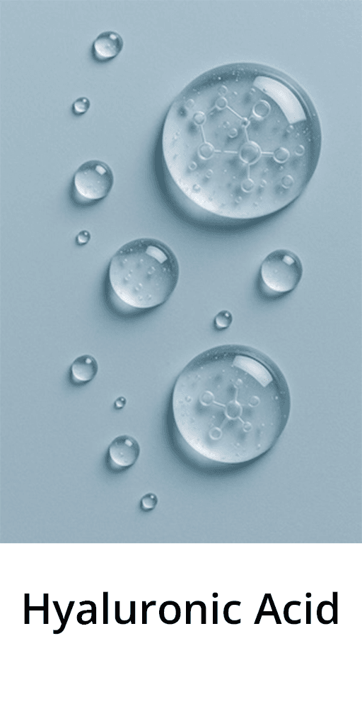 Clear hyaluronic acid serum droplets, ultra-hydrating skincare active in Aethron beauty products