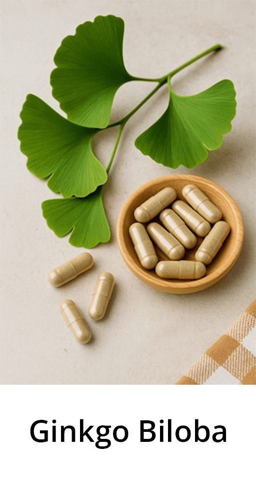 Ginkgo Biloba leaves and capsules, a traditional brain-boosting botanical used in Aethron supplements