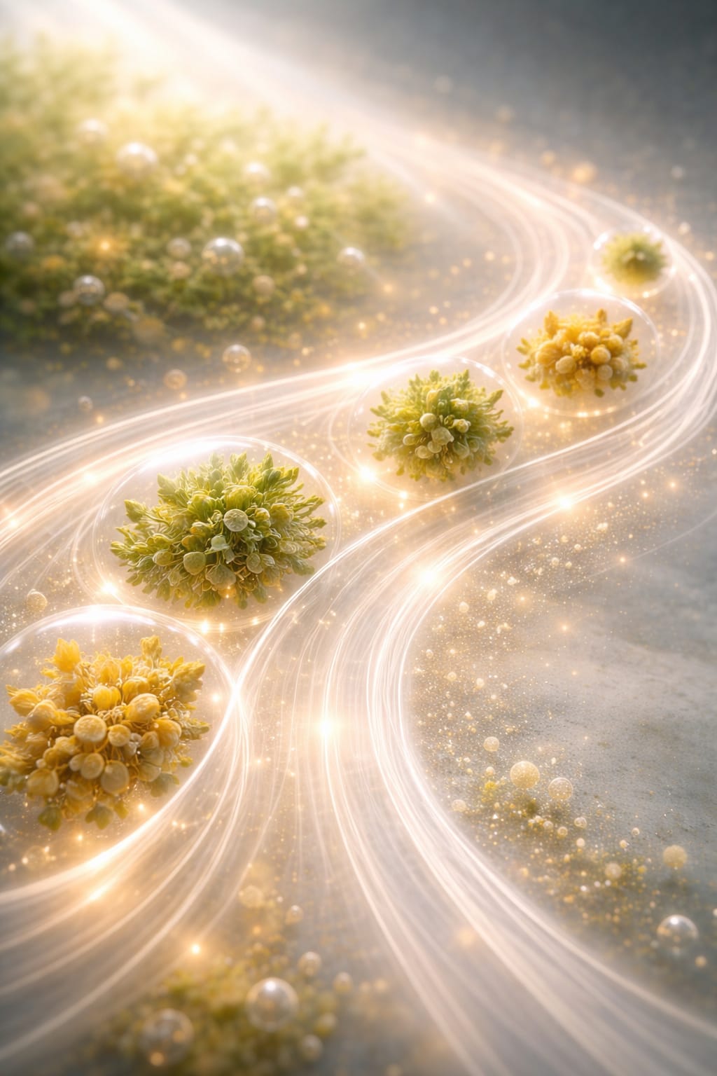 Encapsulated natural plants actives protected and making their way through the body representation.<br />
