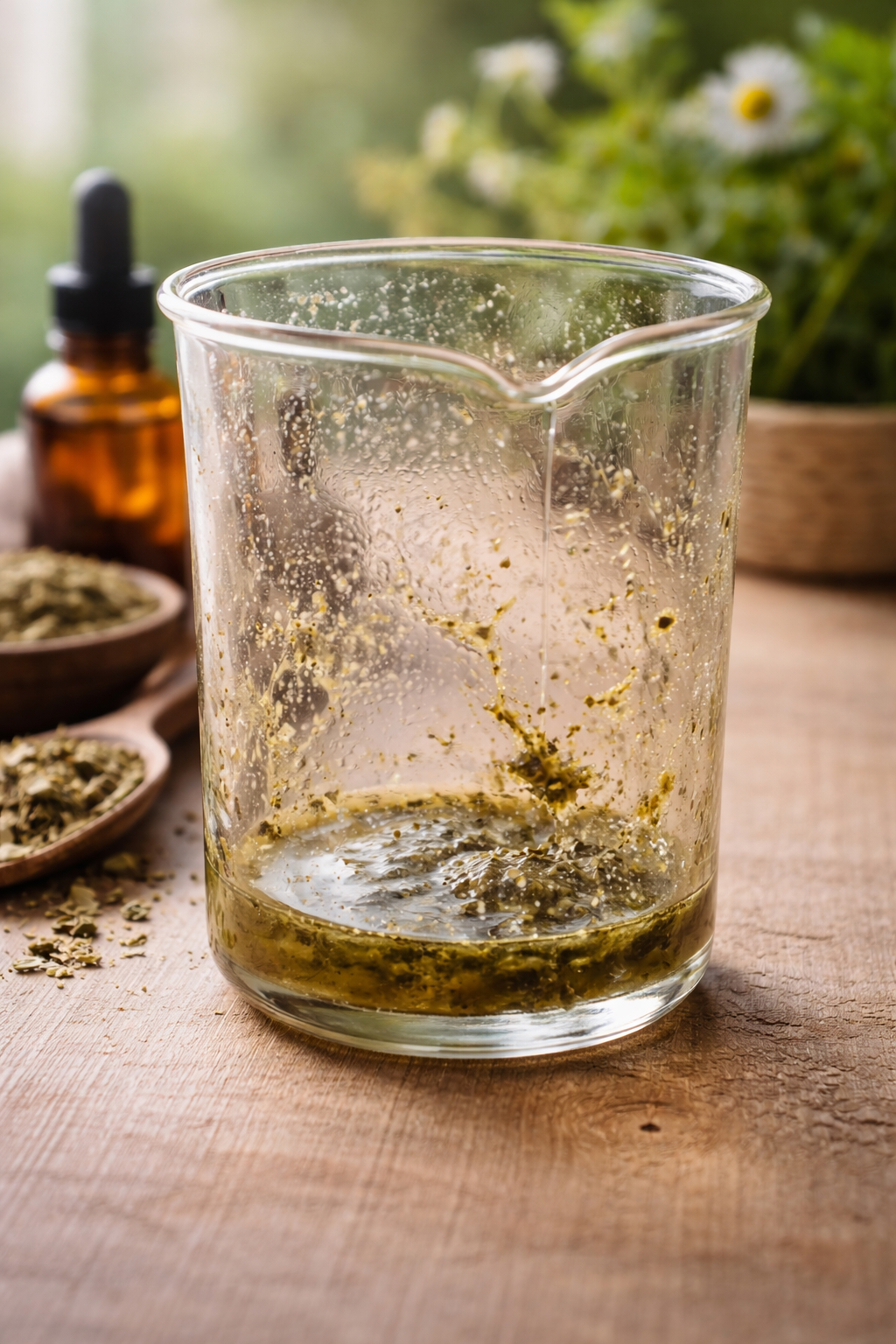 The picture shows biological bioactives failing to dissolve or disperse in liquid. 