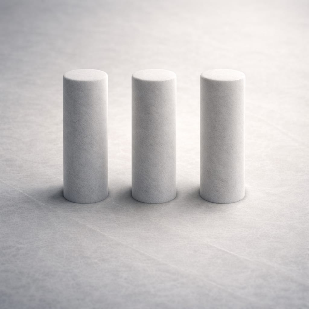 aevora-support-three-pillars-internal-alignment Three integrated mineral pillars emerging from a calm pale stone surface, symbolising internal alignment and structured support within the Aevora skincare system.